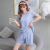 Pajamas Women's Summer 2022 New Ice Silk Thin Short-Sleeved Shorts with Chest Pad plus Size Homewear Two-Piece Suit