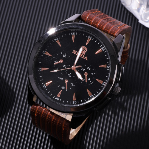 Cross-Border Best-Selling in Stock Casual Belt Men‘s Watch Wholesale Fashion Business Fake Three-Eye Quartz Watch Men‘s Watch 