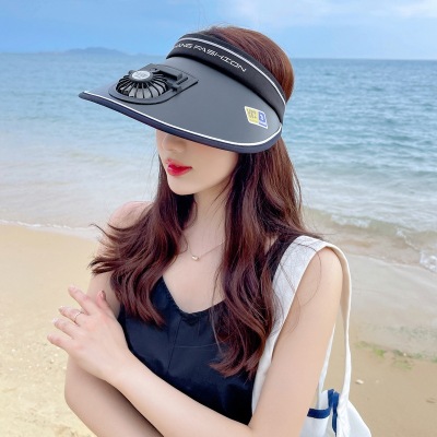 New USB Charging with Fan Topless Hat Summer UV Protection Big Brim Sun-Proof Sun Hat Riding Sun Hat