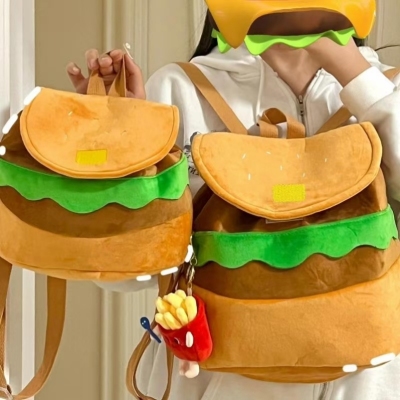 Lazy Sheep Same Style Backpack Hamburger Can Put down A4 Textbook Hamburger Backpack Canvas Schoolbag Female Cute