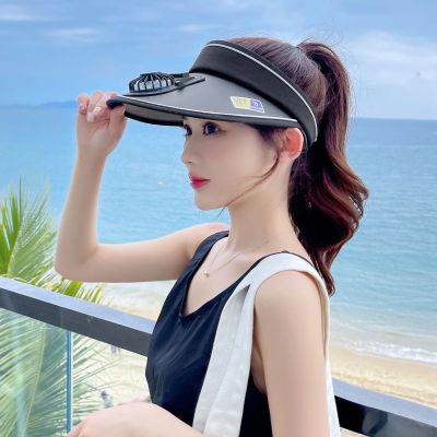 Hat Female USB Charging Cap with Fan Wide Brim Outdoor Stylish Adjustable Summer UV Protection Sun Visor Cap