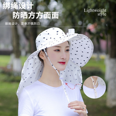 Korean Style Sun Protection Hat Summer Riding Big Brim Cap with Fan Women's Dome Fashion Shawl Sun Hat Wholesale