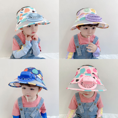 Children Fan Sun Protection Hatband Fan Hat Sun Hat Boys and Girls Baby Sunhat Big Brim Topless Hat