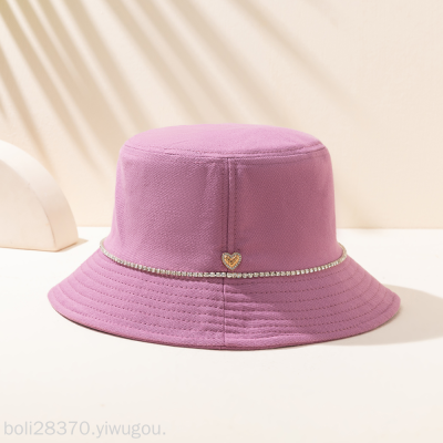 Shiny Rhinestone Love Alloy Standard Hat Celebrity Same Style Bucket Hat Summer Spring and Autumn Sun Protection Sun Hat