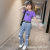 Girls' Summer Suits 2022 New Arrival Medium and Large Girls Western Style Wide-Leg Jeans + Loose Top Two-Piece Set