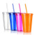 Cross-Border Straw Cup Clear with Cover Milk Tea Cup Household Coffee Cup Double-Layer Plastic Cup Beverage Water Cup Wholesale