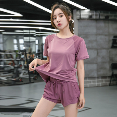 New Mesh Two-Piece Women's Sports Short-Sleeved Shorts Large Size Quick-Drying Breathable and Loose Yoga Suit Summer