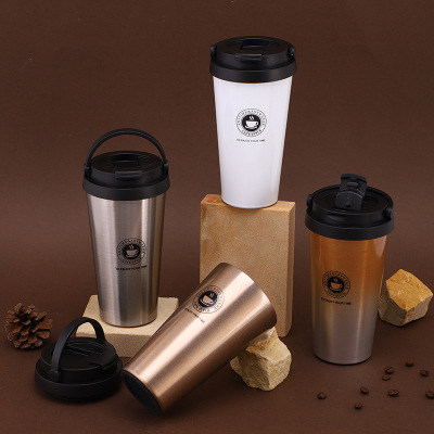 Stainless Steel Coffee Cup Fashion Handle Simple Car Large Capacity Water Cup American Creative Thermos Cup Gift