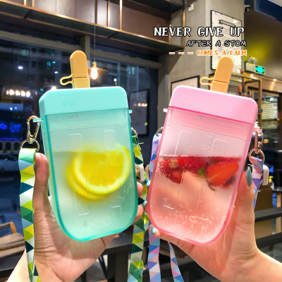 Cute Girl Heart Crossbody Cup Female Student Ins Internet Celebrity Fruit Popsicle Cup Children Portable Korean Style Plastic Cup