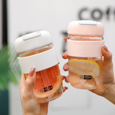 Strawberry Living Glass Minimalist Creative Cup with Straw Portable Office Couple Traveling Coffee Cup Female Water Cup