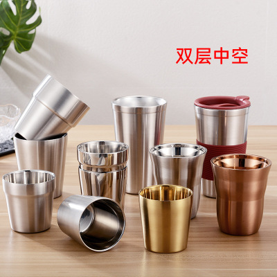 Cross-Border Beer Steins Coffee Cup Kid's Cup Lettering Heat Insulation Barbecue Korean 304 Stainless Steel Double-Layer Cups