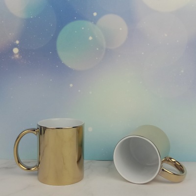 Gold Plating Mug 11Oz Metal Mirror Ceramic Cup Coffee Cup Gift Cup Printing Advertising Logo