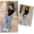 Girls' Summer Suits 2022 New Arrival Medium and Large Girls Western Style Wide-Leg Jeans + Loose Top Two-Piece Set