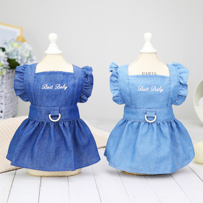 Pet Clothing Dog Clothes Cat Puppy Clothes Spring and Summer Thin Dress 22 Embroidered Letter Denim Skirt