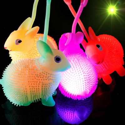 Ground Push Supply Rabbit Luminous Hairy Ball Children's Flash Vent Toy Elastic Ball Bunny Creative Night Market