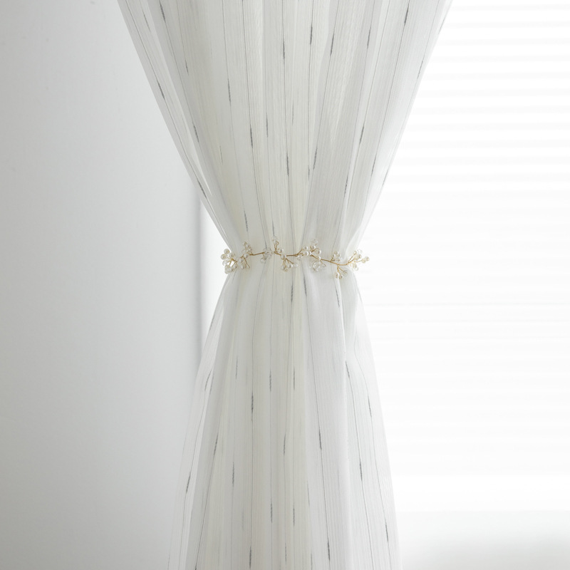 厂家供应现代简约银竹节提花窗纱 客厅卧室透光不透人白色纱帘
