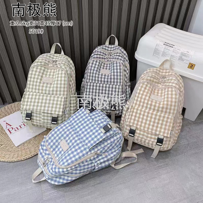 Bag Schoolbag Casual Backpack Girl Plaid Junior High School Student High School Student Backpack Factory Direct Sales