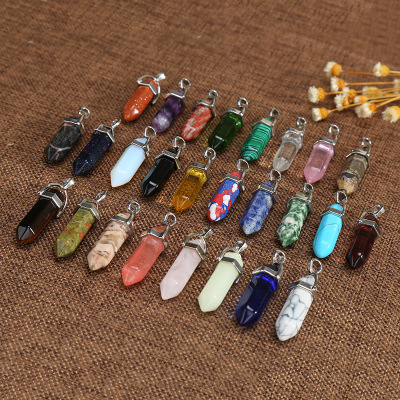 Natural Stone Crystal Agate Bullet Hexagon Prism Necklace Pendant Wholesale Quartz Poin