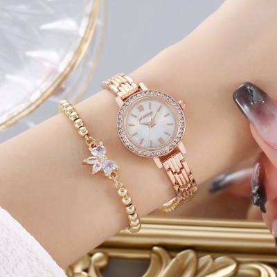 New Diamond-Embedded Exquisite Watrproof Watch Internet Celebrity Same Watch Female Rose Gold Elegant White Fritillary Small Golden Watch Ladies