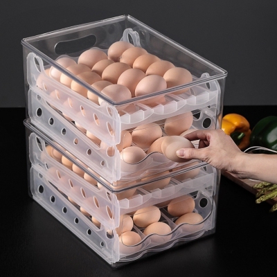 P11-G09 Slide Egg Storage Box Double Layer Anti-Collision Kitchen Refrigerator Crisper Japanese Style Egg Storage Box Egg Carton