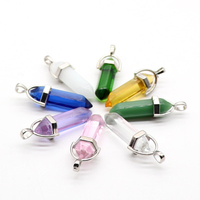 Semi-Precious Stone Glass Crystal Pencil Stub Hexagon Prism Necklace Pendant DIY Accessories
