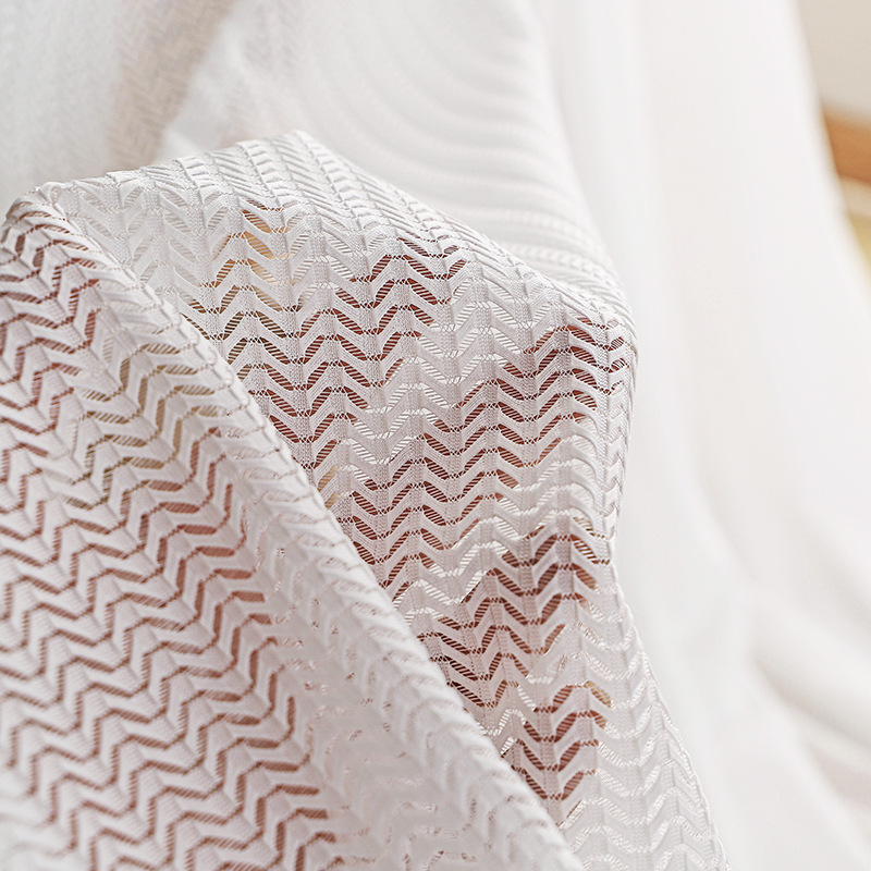 日式高端简约窗帘透光不透人鱼骨纹纱帘白色白纱客厅卧室窗纱定制