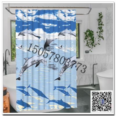 Creative Marine Digital Printing Shower Curtain Dolphin Waterproof Shower Curtain