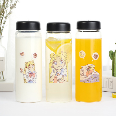 Japanese Pretty Girl Warrior Glass Cute Student Transparent Cartoon Creative Fresh Portable Water Cup Wholesale