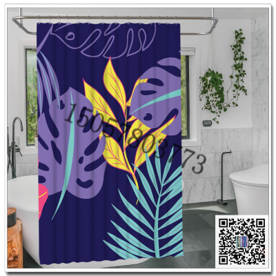 Digital Printing Toilet Partition Curtain Bathroom Punch-Free Decoration Shower Curtain