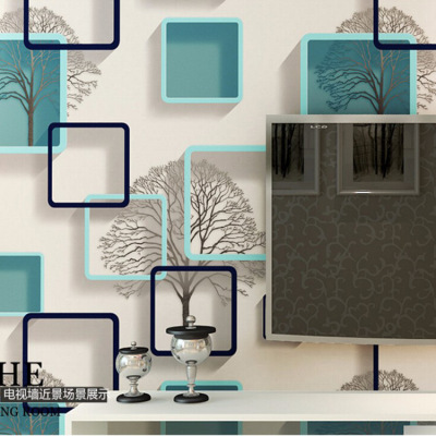 3D Square Plaid Wallpaper Abstract Black and White Branches Wallpaper Bedroom Living Room Television Background Wall Wallpaper Blue