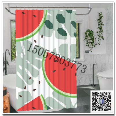 HD Digital Printed Thickening Waterproof Mildew-Proof Shower Curtain Green Leaf Watermelon Partition Curtain