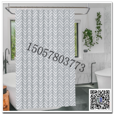 Factory Direct Sales Simple Line Bathroom Shower Curtain Punch-Free Installation Bathroom Curtain