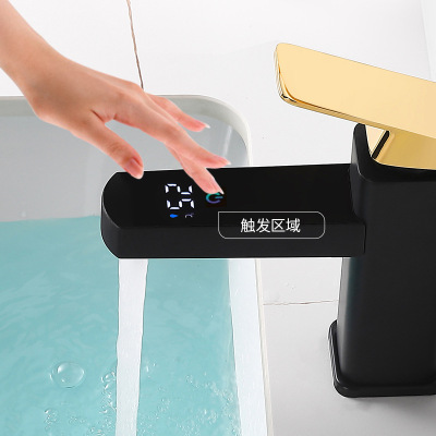 Intelligent Digital Display Fixed Temperature Brass Basin Hot and Cold Water Faucet Black Gold Washbasin Table Drop-in Sink Household Faucet