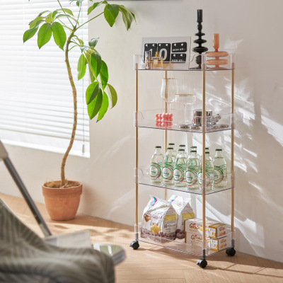 Transparent Kitchen Floor Multi-Layer Gap Removable Trolley Rack Bathroom Storage Rack with Wheels