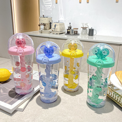 New Dazzling Ice Blending Cup Creative Cartoon Straw Cup Cyber Celebrity Little Yellow Duck Water Cup Large Capacity Plastic Cup Student Female