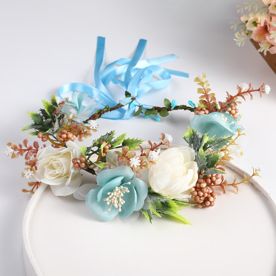 New 2022 Japanese and Korean Bride Cute Lace-up Garland Headband Artificial Flower Headdress Ins Retro Simple Garland