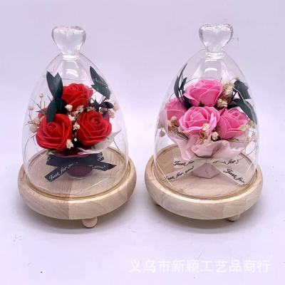 2022 New Glowing Love Glass Cover Preserved Fresh Babysbreath Rose 520 Valentine's Day Festival Gift Decoration