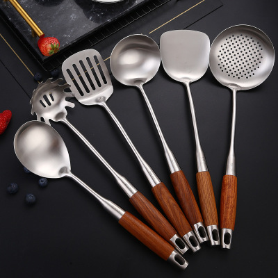 304 Stainless Steel Kitchenware Rosewood Spatula with a Wooden Handle Soup Spoon and Strainer Wooden Handle Spatula Household Kitchenware Set