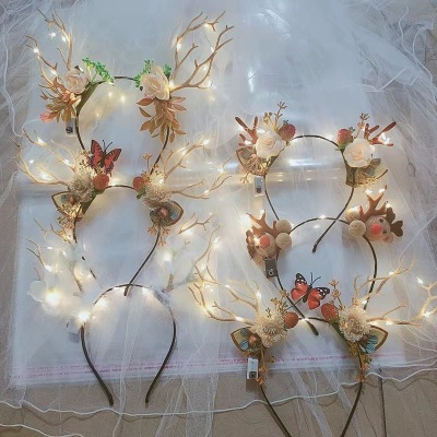 New Christmas Antler Hairband Internet Celebrity Elk Winter Glowing Headdress Christmas Ornaments Hairpin Hair Ornaments Hot Sale