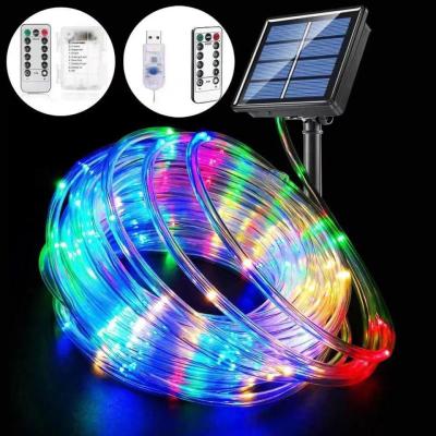 Cross-Border PVC LED Light with Solar Tube Lighting Chain Leather Tube Light Outdoor Rainproof Watercolor Lighting Chain Rainbow Tube Court