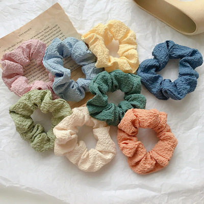 Korean Style Morandi Solid Color Ins Hair Accessories Seersucker Fabric Hair Rope Rubber Band Hair Rope Temperament Headdress Flower Large Intestine Hair Ring