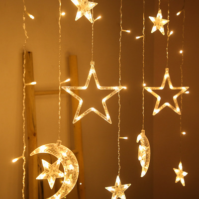 LED Star Moon Holding Stars Starry Sky Lights Curtain Lights Girl Heart Bedroom Decoration Room Balcony Layout Lighting Chain