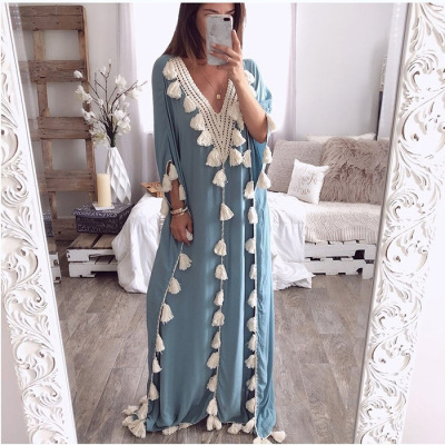 Hot sale Womenswear Middle East Large Size Robe gown V-neck Muslim Evening Dress