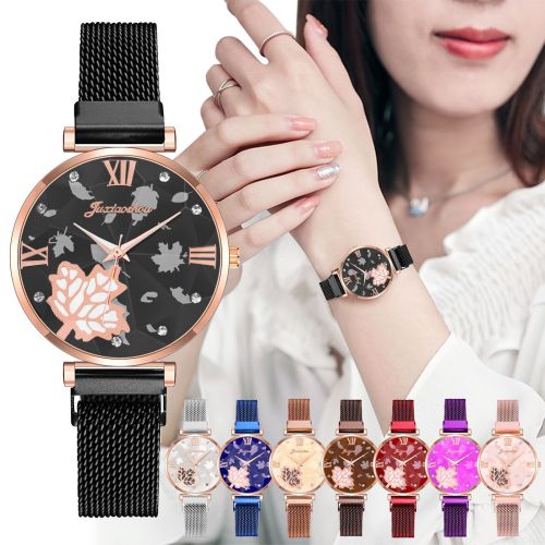 Fashion Milan with Casual Ladies Quartz Foreign Trade Watches Watch Simple Leaf Pattern Women‘s Watch with Diamonds Wholesale