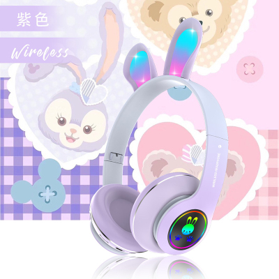 PM-08 Rabbit Ear Bluetooth Headset Gradient Cartoon Luminous Headphones Headset Bluetooth Headset 5.0