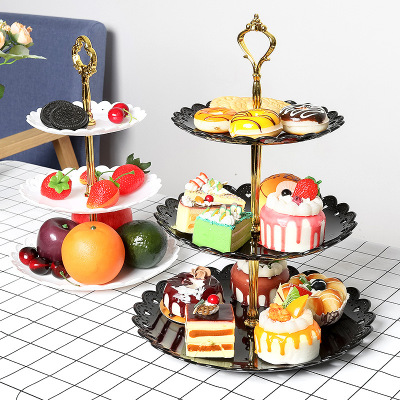 Fruit Plate European Dessert PCs Fruit Plate Three-Layer Cake Stand Dim Sum Rack Wedding Party Candy Plate Plastic Dried Fruit Tray