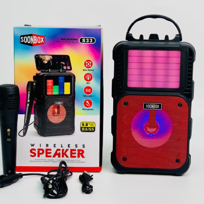 2022 New LED Bluetooth Speaker USB Card Plug-in Cool Colorful Lights Square Dance Outdoor Portable Small Speaker S33