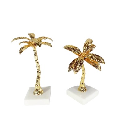 Modern Minimalist Creative Golden Plating Coconut Tree Metal Ornaments Marble Model Room Living Room Soft Decorations