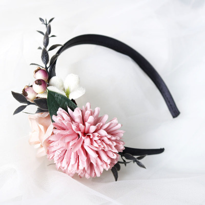 European and American Bridal Headband New Wide Edge Explosion Flower Headband Pink Flower Exaggerated Ethnic Style Hair Accessories Mori Headdress