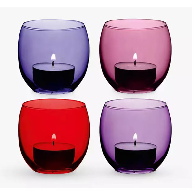 European-Style Colored Glass round Candlestick Candle Dinner Transparent Vintage Household Windproof Candle Cover Chinese Decoration